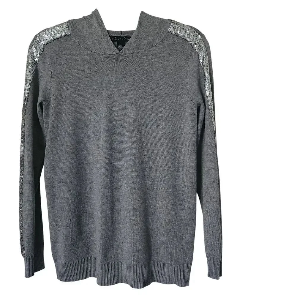A Love Story Hooded Sequined Detail Gray Sweater Size Small